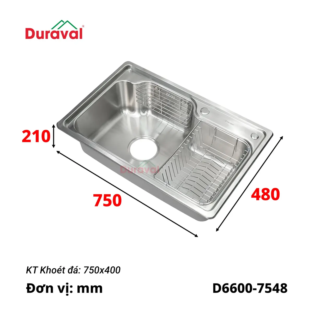 Chậu rửa 1 hố inox 304 Duraval D6600 - Ảnh 3